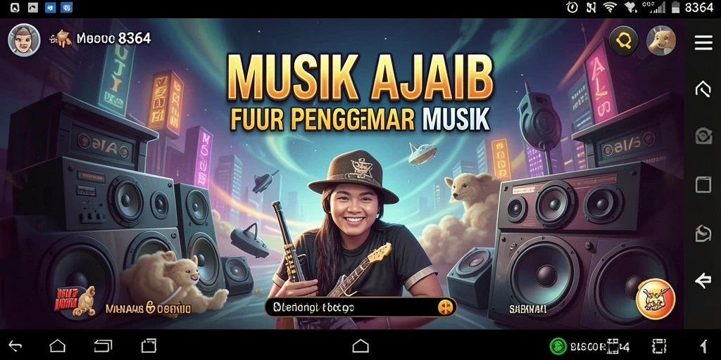 Screenshot utama menunjukkan gameplay interaktif dari game musik.