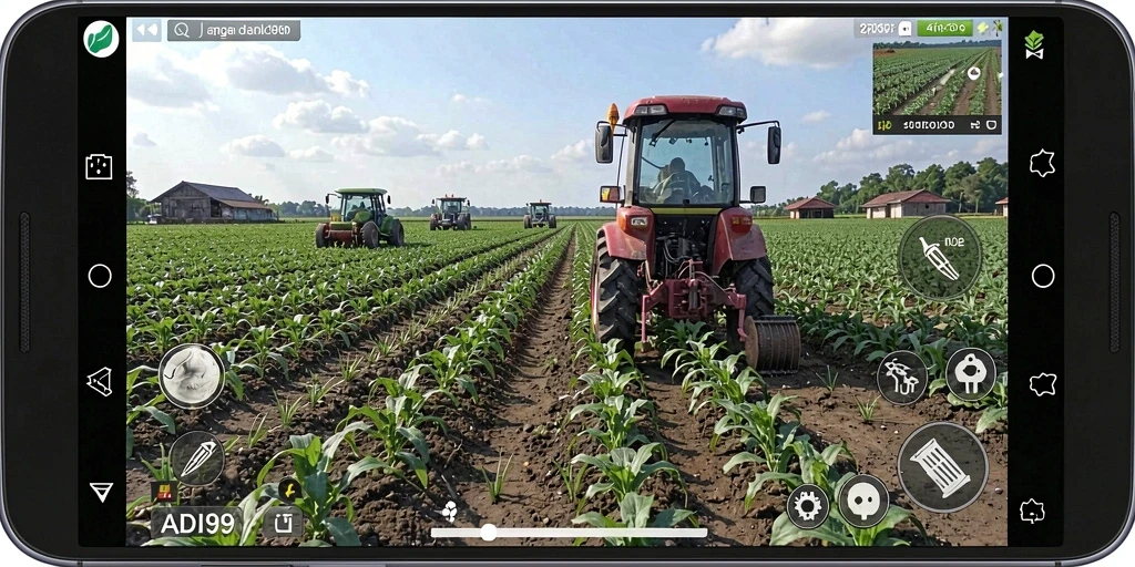 Tangkapan layar gameplay ADI99 menampilkan ladang yang indah dan penuh tanaman.