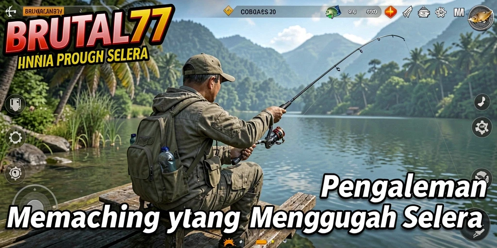 Screenshot gameplay BRUTAL77 menampilkan pemancingan seru di lokasi yang indah.