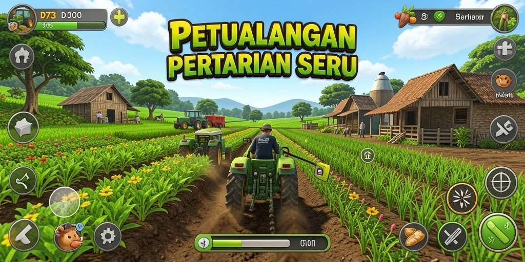 Menampilkan pemain yang sedang mengelola kebun dengan tanaman hijau subur.