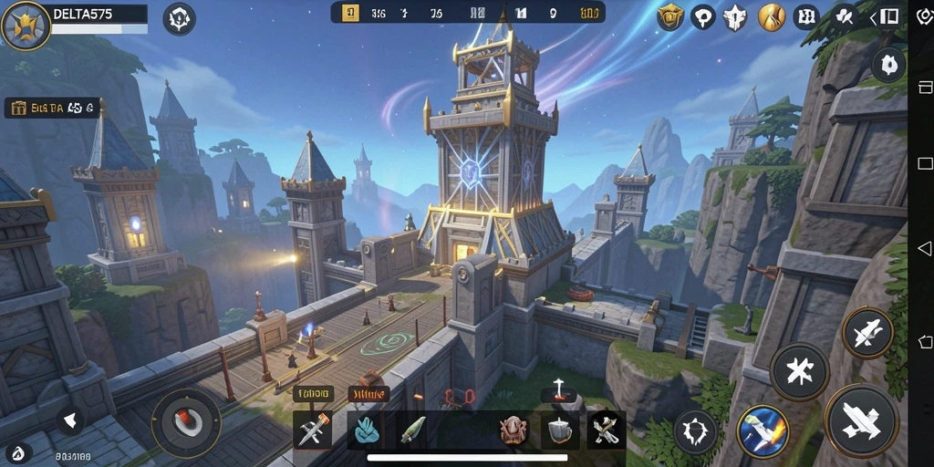 Screenshot utama DELTA575 menampilkan aksi intens dalam gameplay Tower Defense.