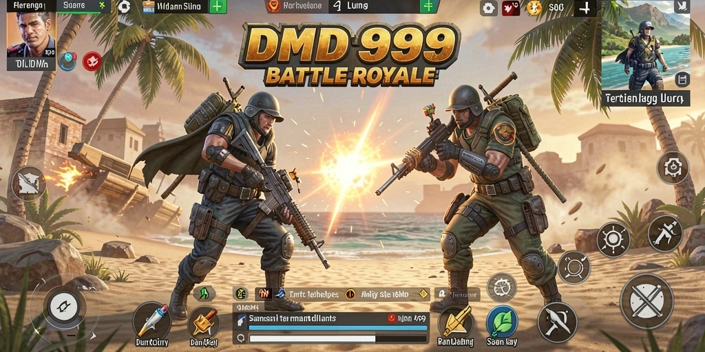Gameplay DMD999 yang penuh aksi di arena Battle Royale.