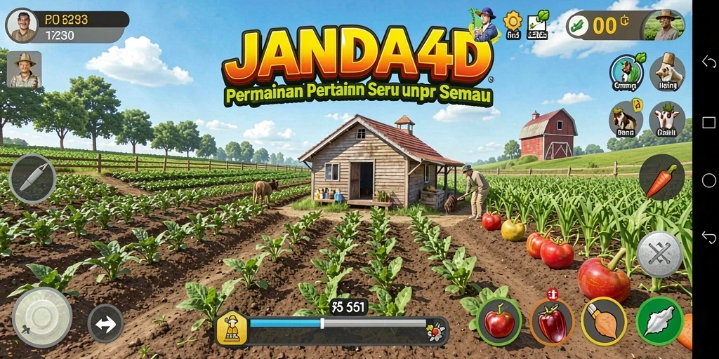 Gameplay JANDA4D menampilkan petualangan bertani yang seru.