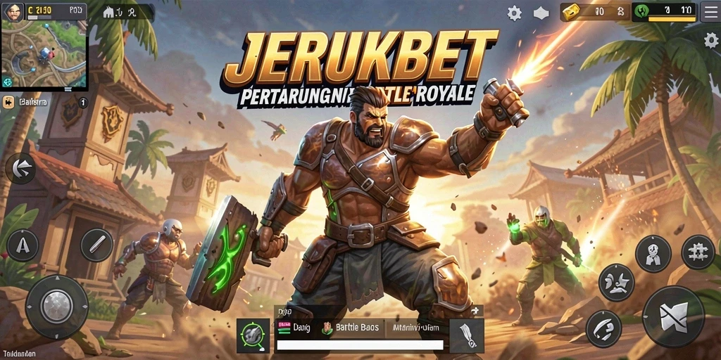 Screenshot dari gameplay JERUKBET yang menampilkan aksi Battle Royale yang mendebarkan.