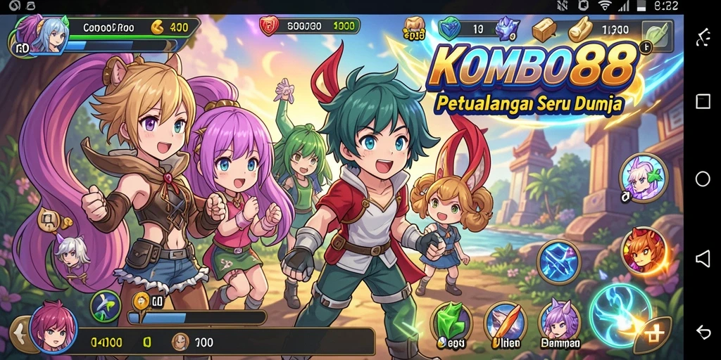 Tampilan gameplay seru di <strong>KOMBO88</strong> dengan karakter anime yang asyik.