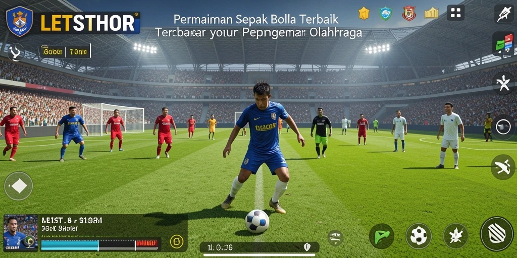 Tangkapan layar utama LETSTHOR menampilkan aksi sepak bola yang mendebarkan.