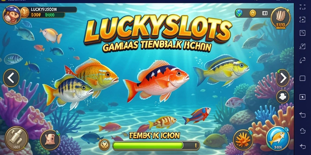 Tampilan gameplay seru dalam LUCKYSLOTS saat membidik ikan.