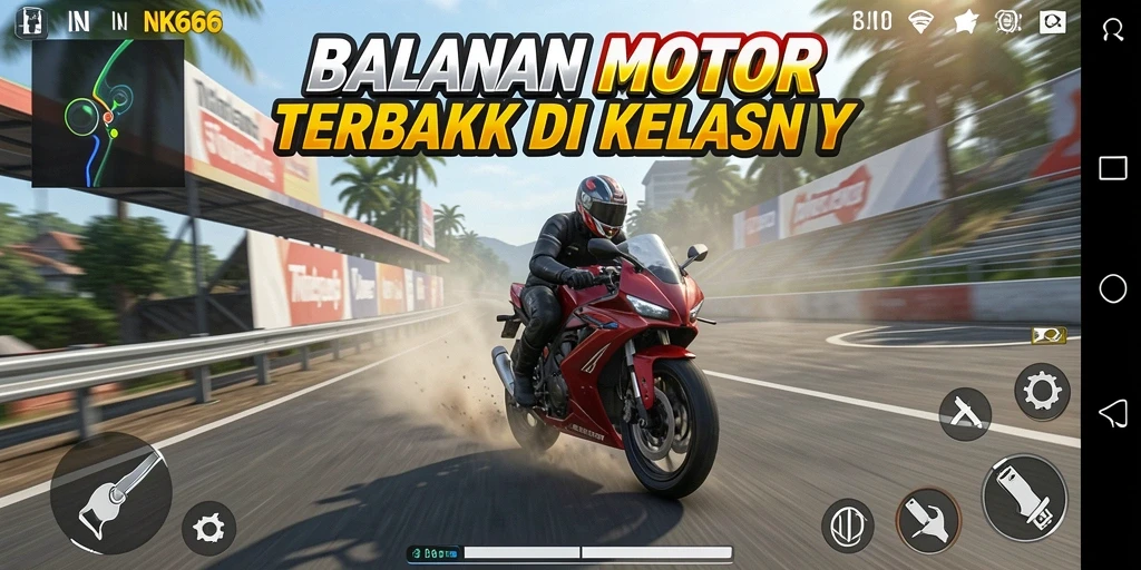 Screenshot NK666 menampilkan aksi balapan motor yang intens.