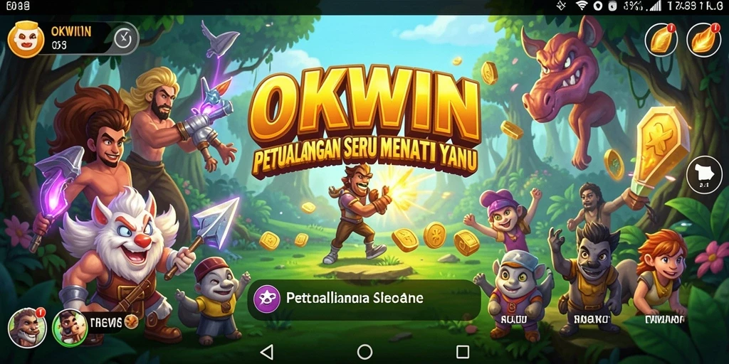 Tampilan gameplay OKWIN yang menampilkan petualangan seru dan karakter yang unik.