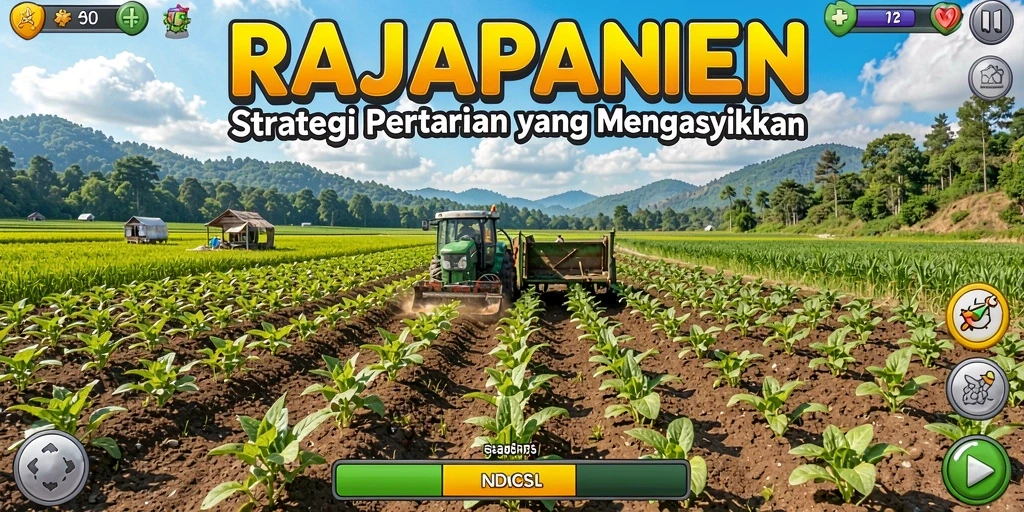 Tampilan gameplay seru dalam RAJAPANEN yang menampilkan pertanian aktif.