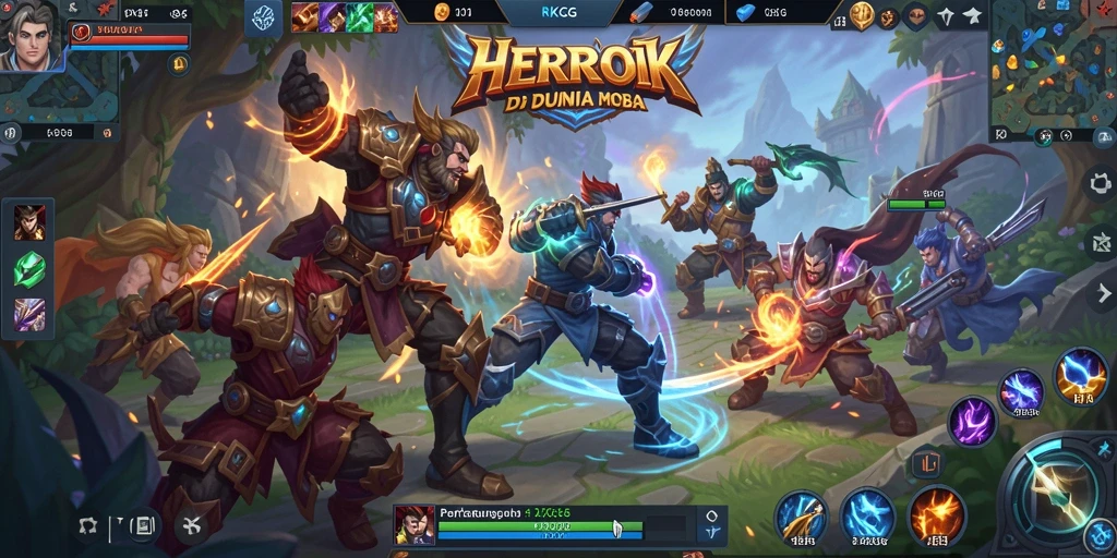Tampilan gameplay seru RKGG dalam pertempuran hero MOBA.