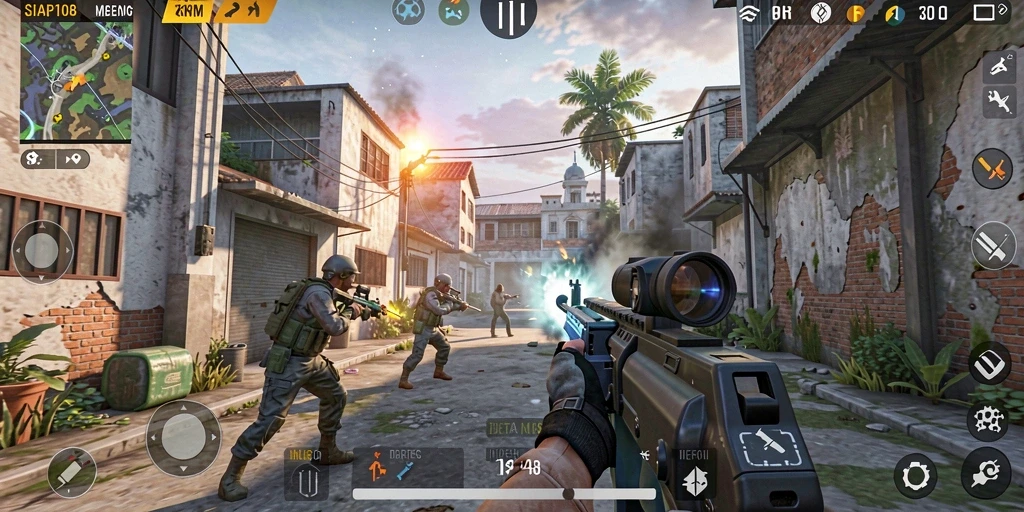 Screenshot gameplay SIAP108 menampilkan aksi menegangkan dan senjata modern.