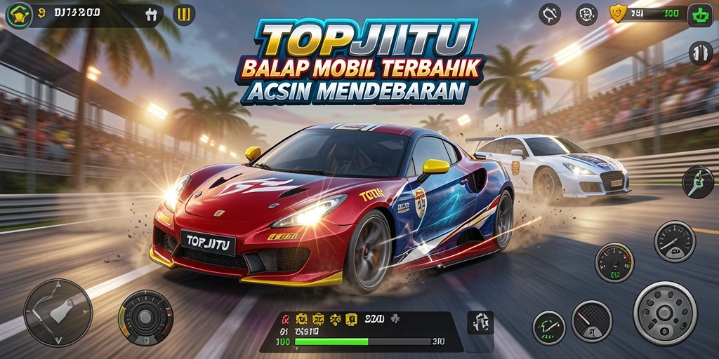 Screenshot gameplay TOPJITU menunjukkan aksi balap yang mendebarkan dan realistis.