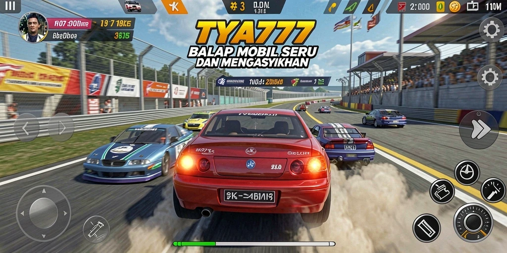 Screenshot utama TYA777 menampilkan balapan mendebarkan di lintasan.